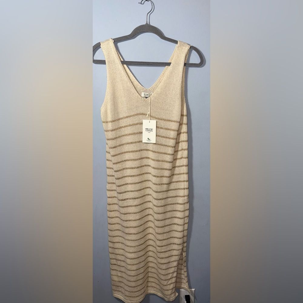 Floris Women's Crochet Beige Metallic Gold Coverup Dress Size M/L NWT